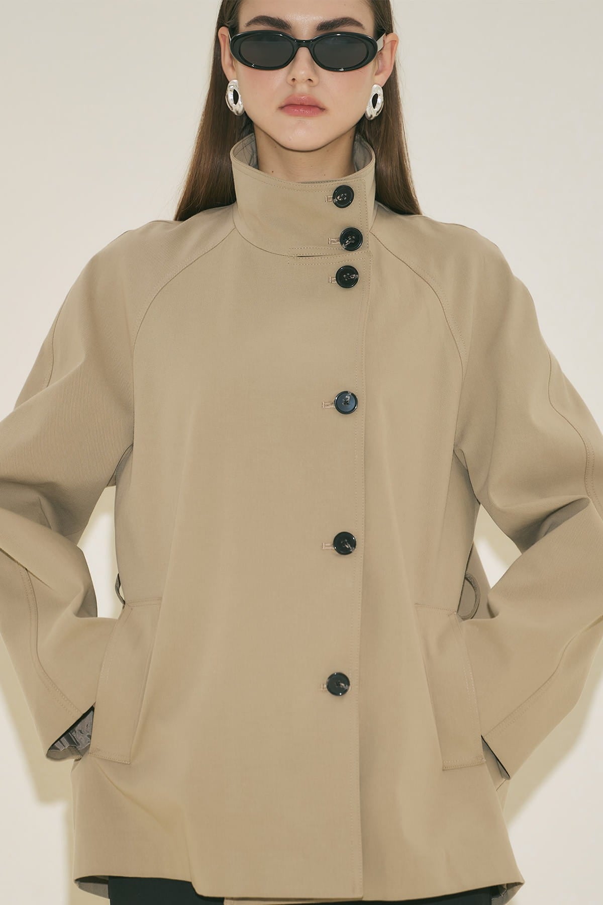 Sand Henna High-Collar Trench Coat