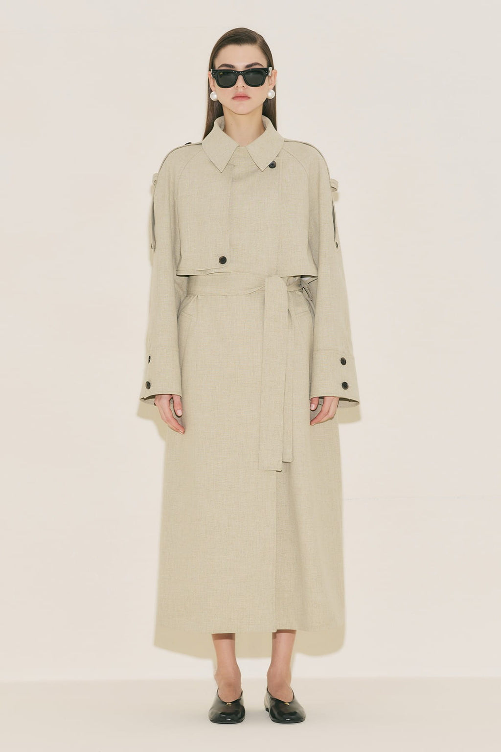Limited edition wide sleeve trench coat suit green