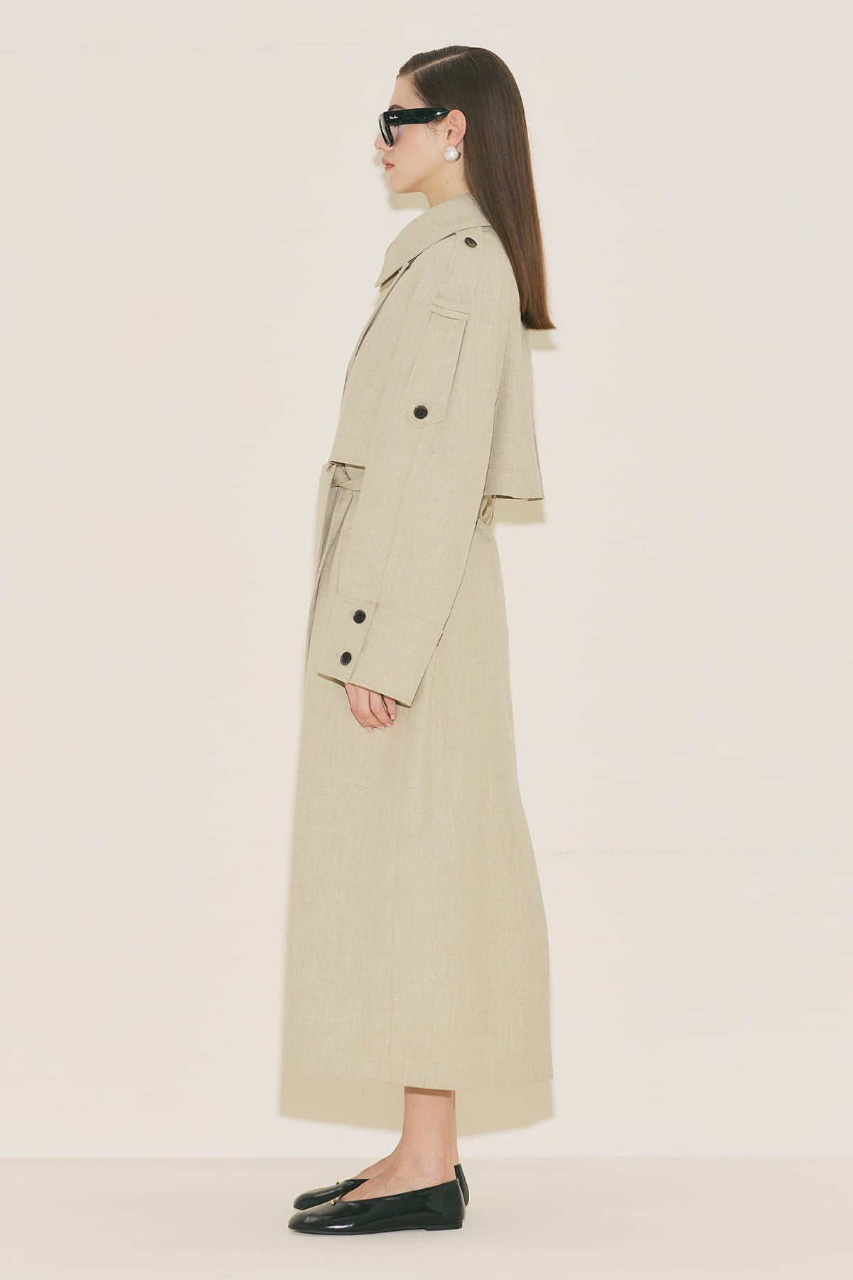 Limited edition wide sleeve trench coat suit green