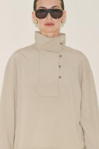 Wide Collar Striped Blouse Beige
