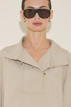 Wide Collar Striped Blouse Beige