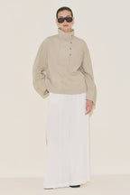Wide Collar Striped Blouse Beige