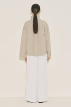Wide Collar Striped Blouse Beige