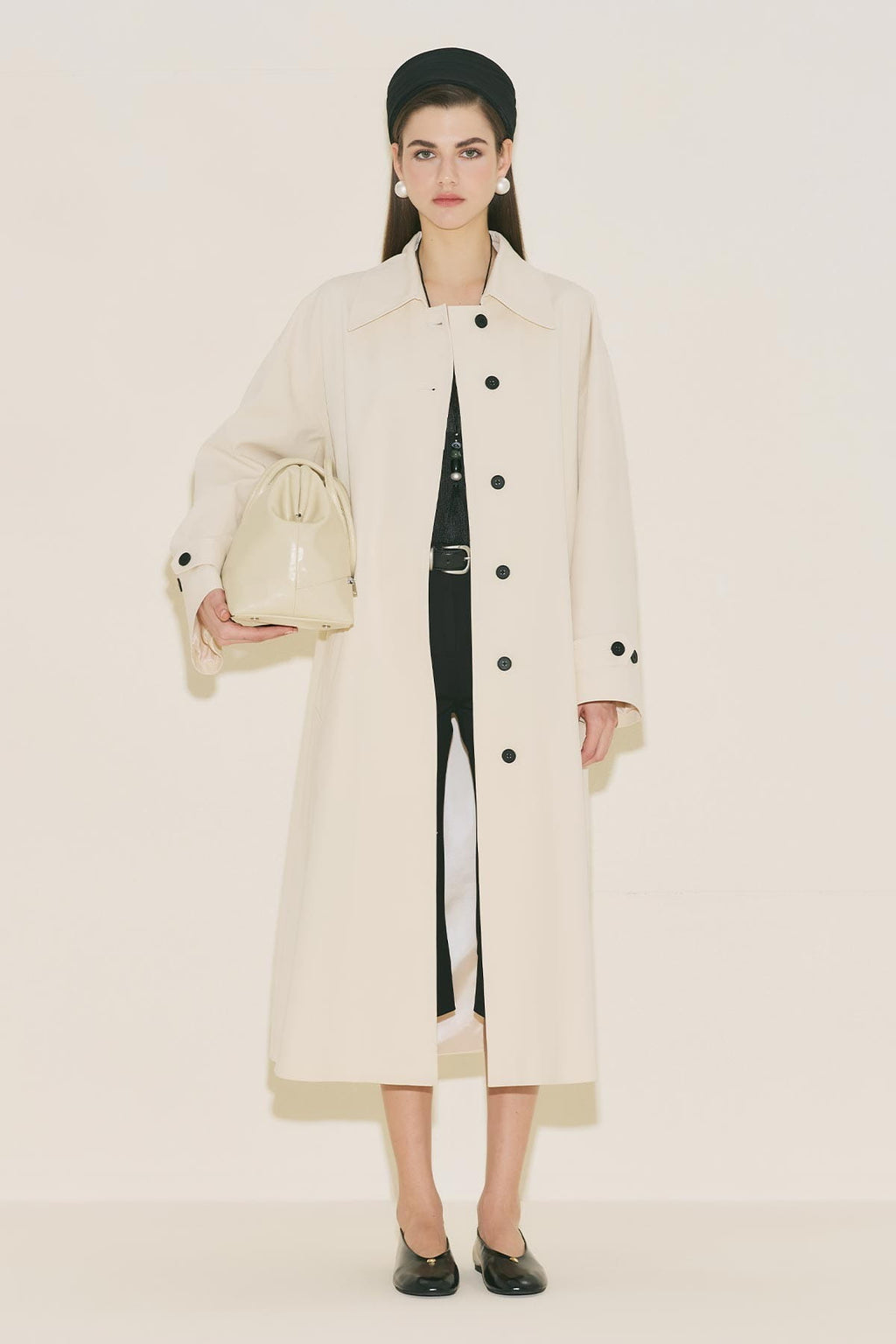 Menace Buttoned Trench Coat Vanilla