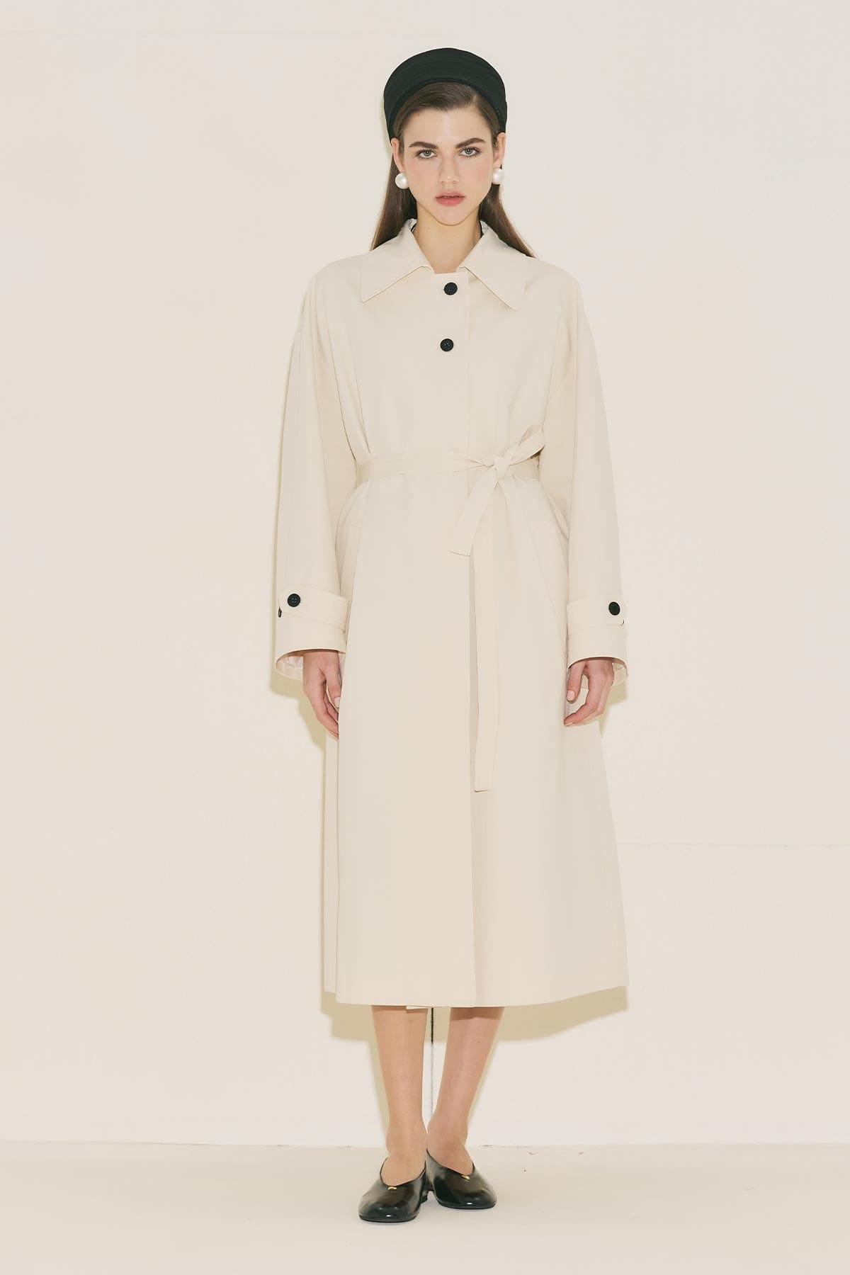 Menace Buttoned Trench Coat Vanilla