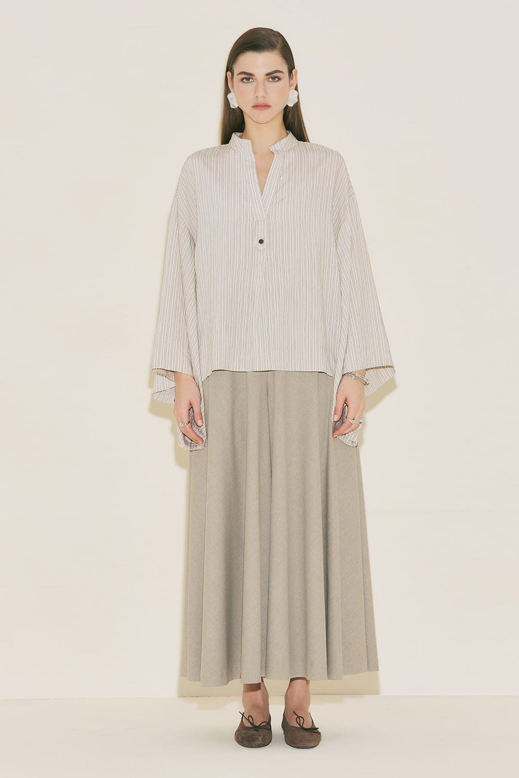 Brown striped kimono sleeve blouse