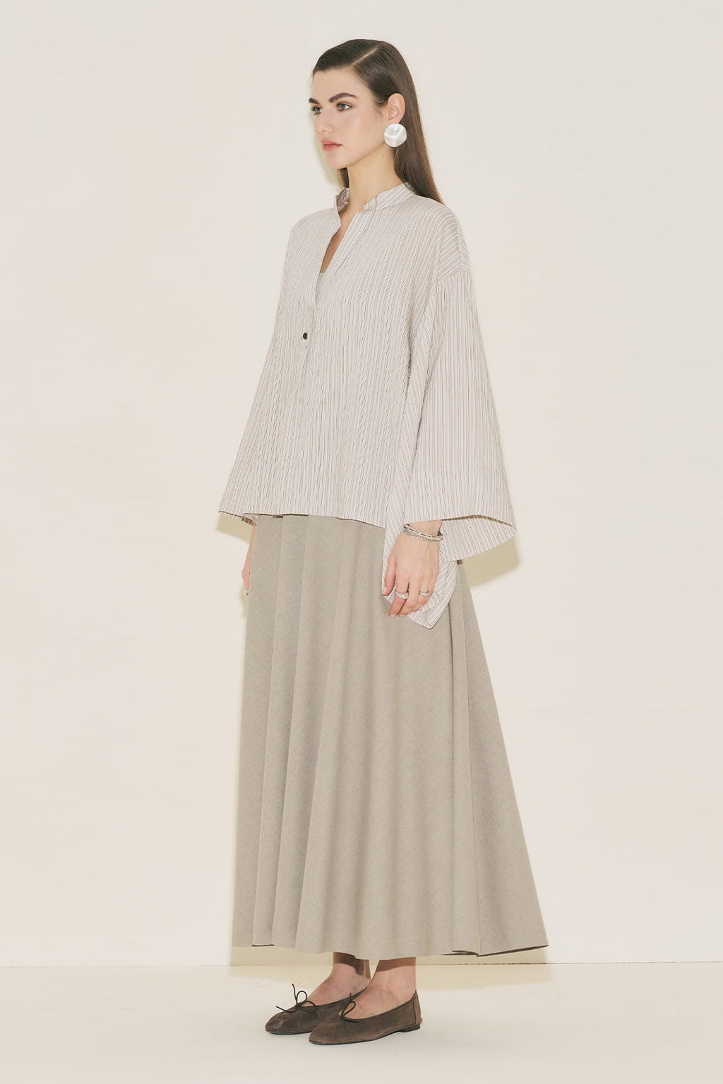 Brown striped kimono sleeve blouse