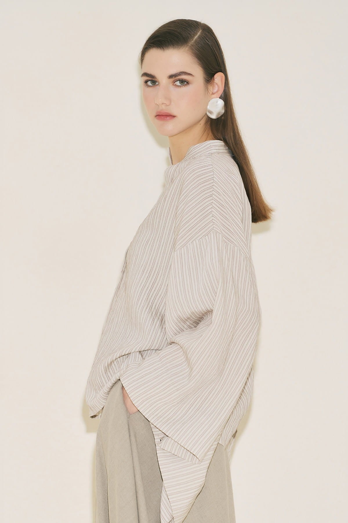 Brown striped kimono sleeve blouse