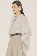 Brown striped kimono sleeve blouse