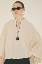 Ecru striped kimono sleeve blouse