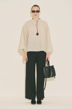 Ecru striped kimono sleeve blouse
