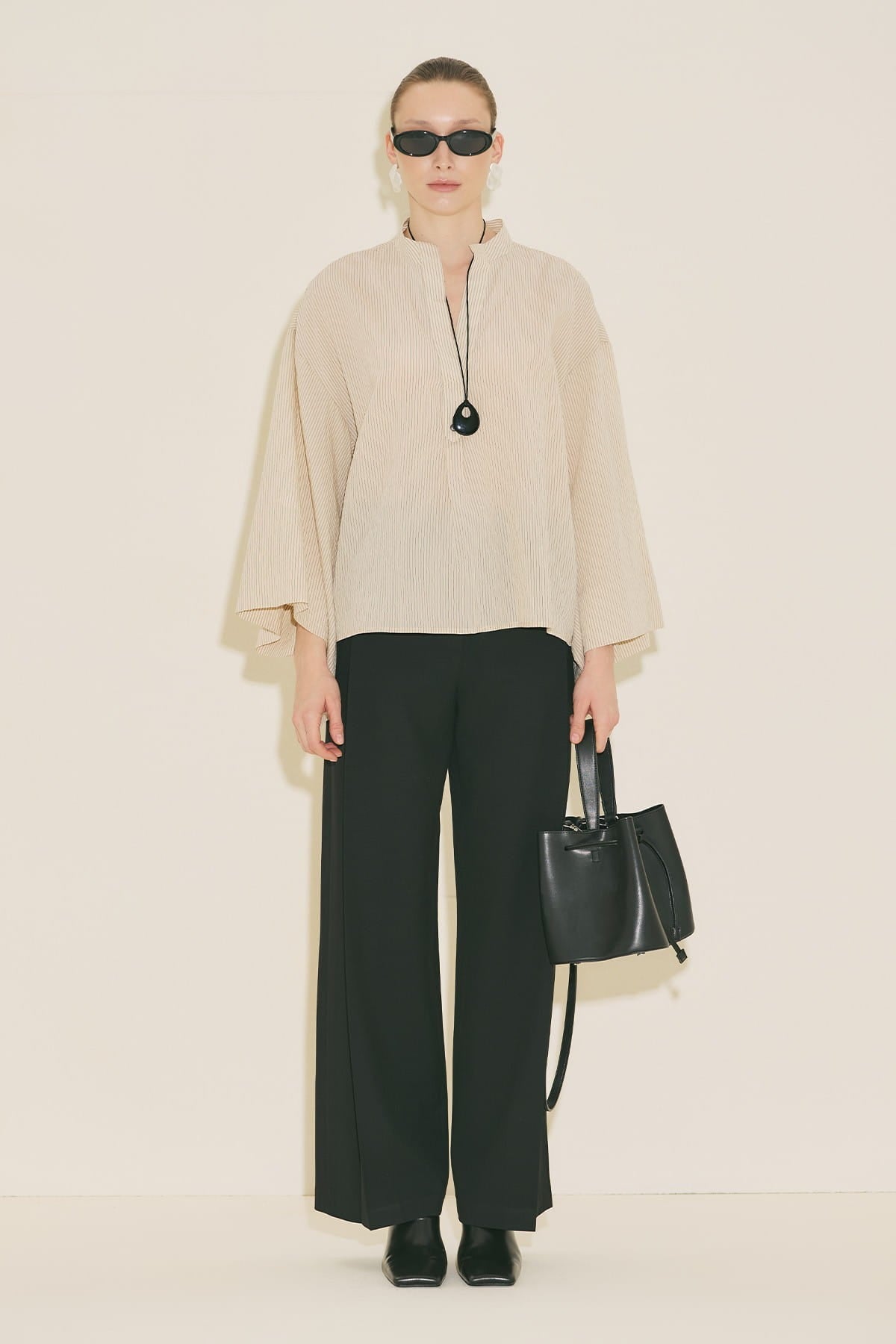 Ecru striped kimono sleeve blouse