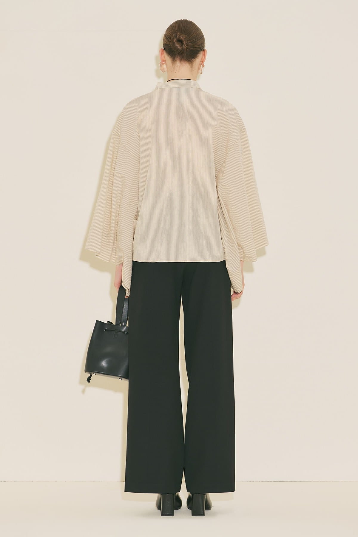 Ecru striped kimono sleeve blouse