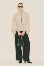 Ecru striped kimono sleeve blouse