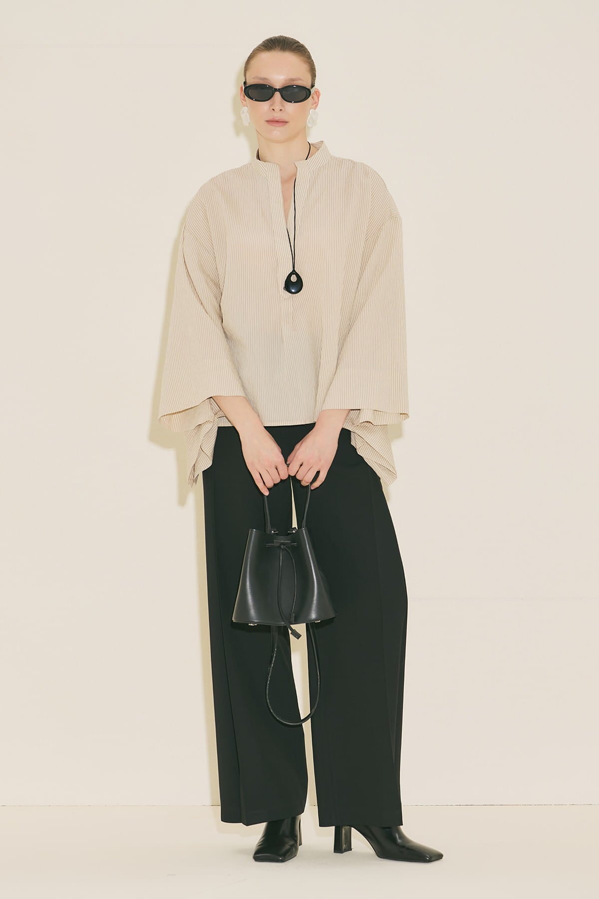 Ecru striped kimono sleeve blouse