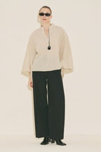 Ecru striped kimono sleeve blouse