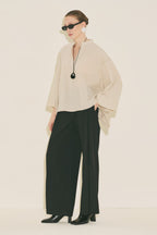 Ecru striped kimono sleeve blouse
