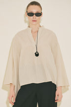Ecru striped kimono sleeve blouse