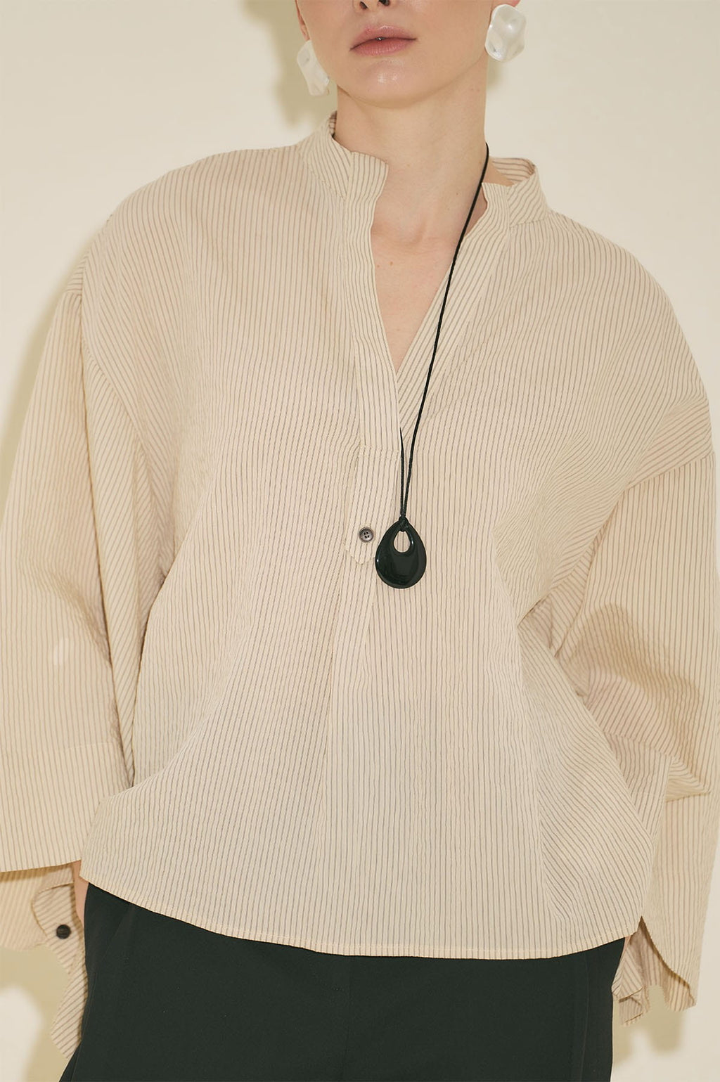 Ecru striped kimono sleeve blouse