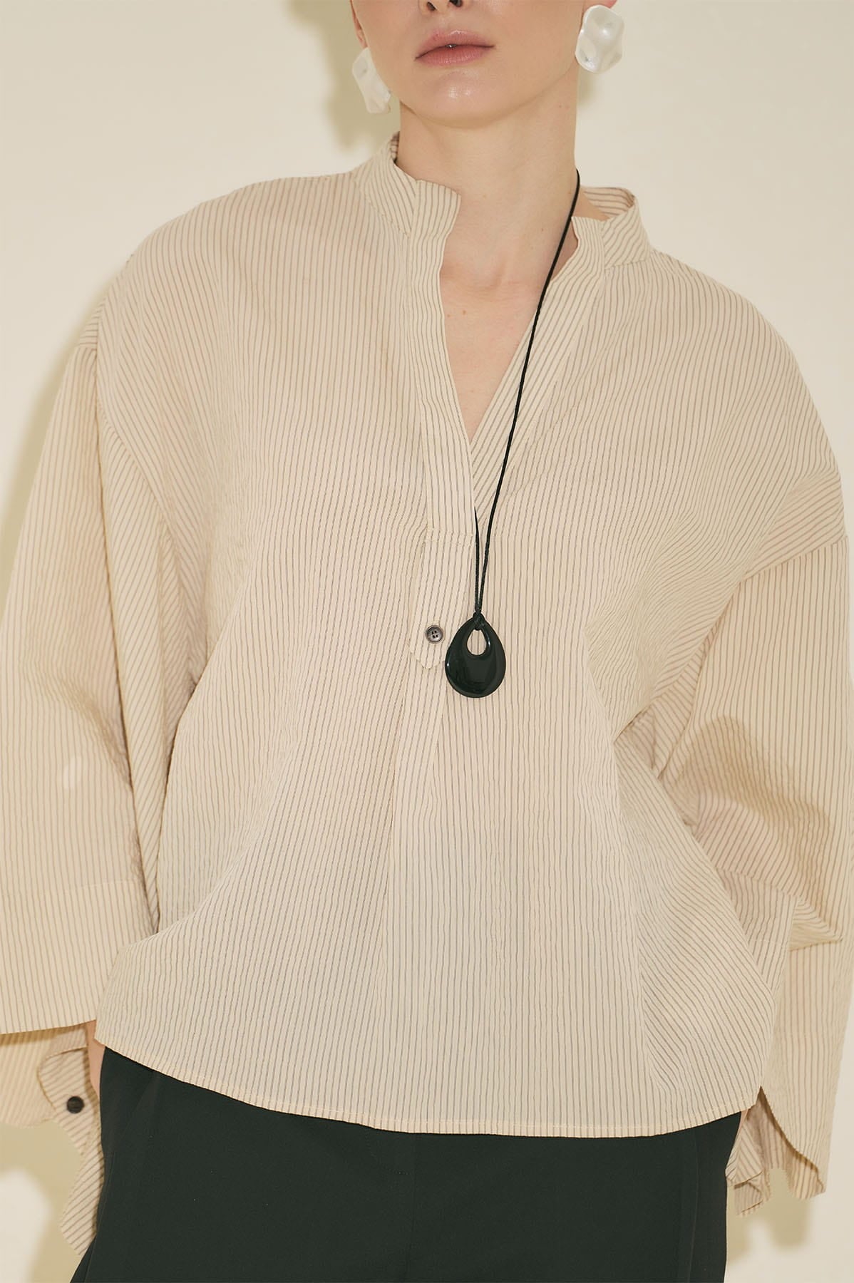 Ecru striped kimono sleeve blouse