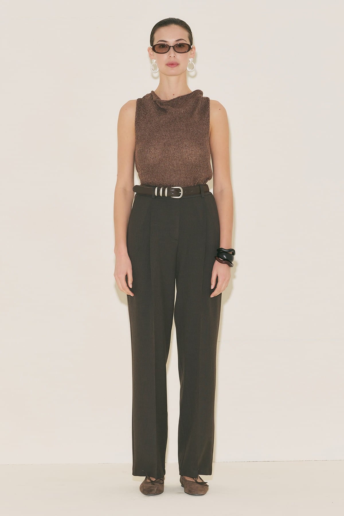 Yui Belted Tailored Suit Brown