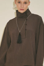 Wide Collar Striped Blouse Brown