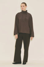 Wide Collar Striped Blouse Brown