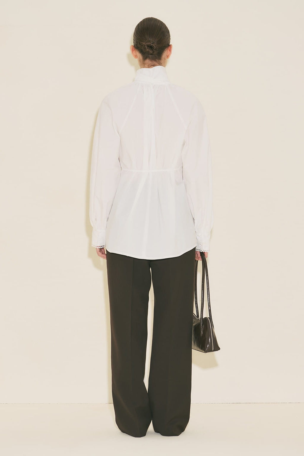 Tie-Neck Blouse Skirt Suit Ecru