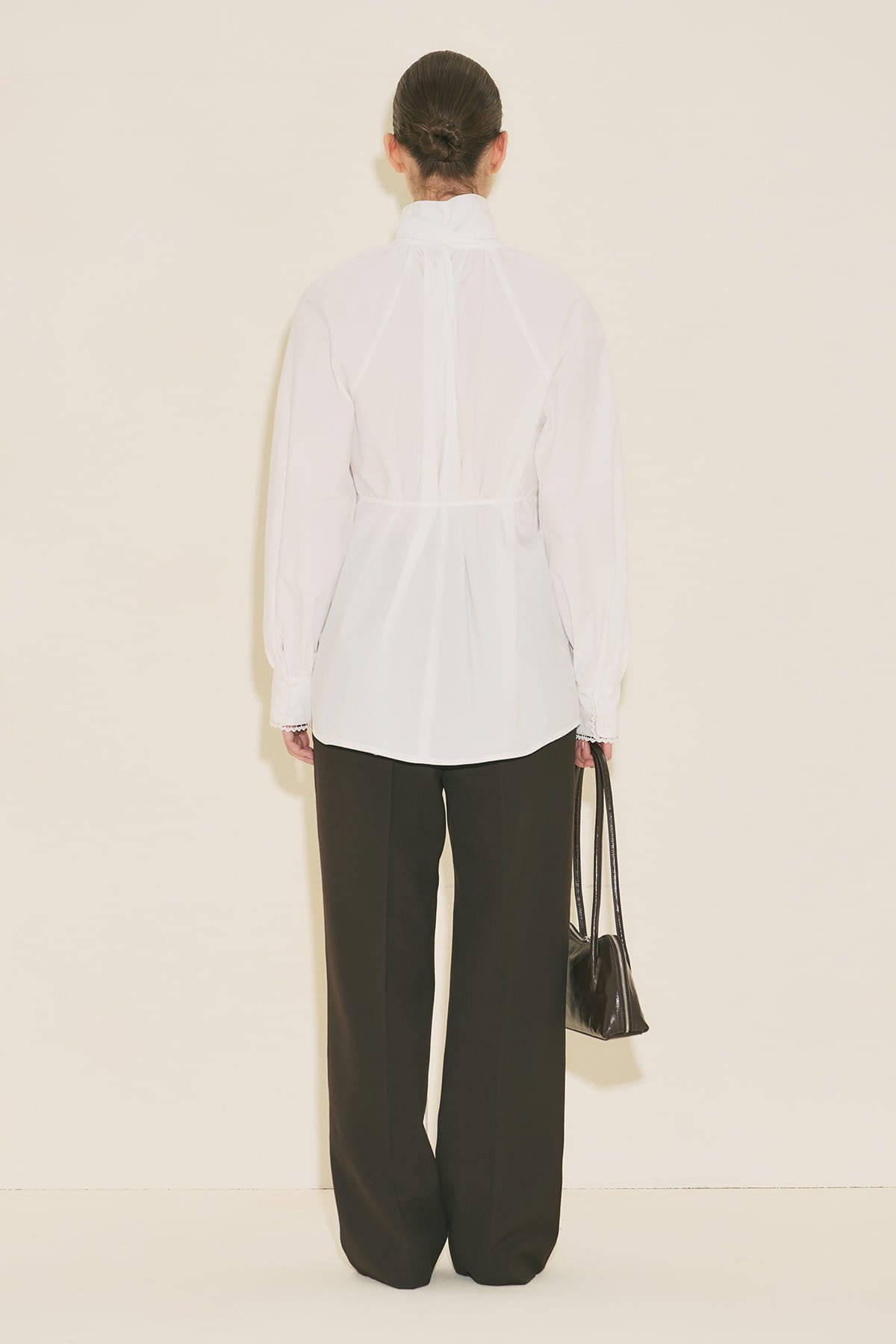 Tie-Neck Blouse Skirt Suit Ecru