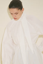 Tie-Neck Blouse Skirt Suit Ecru