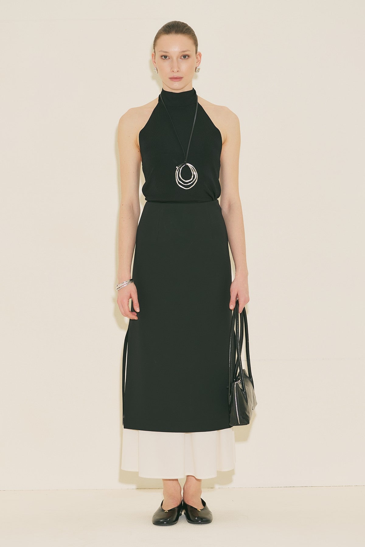 Crush fabric suit ecru