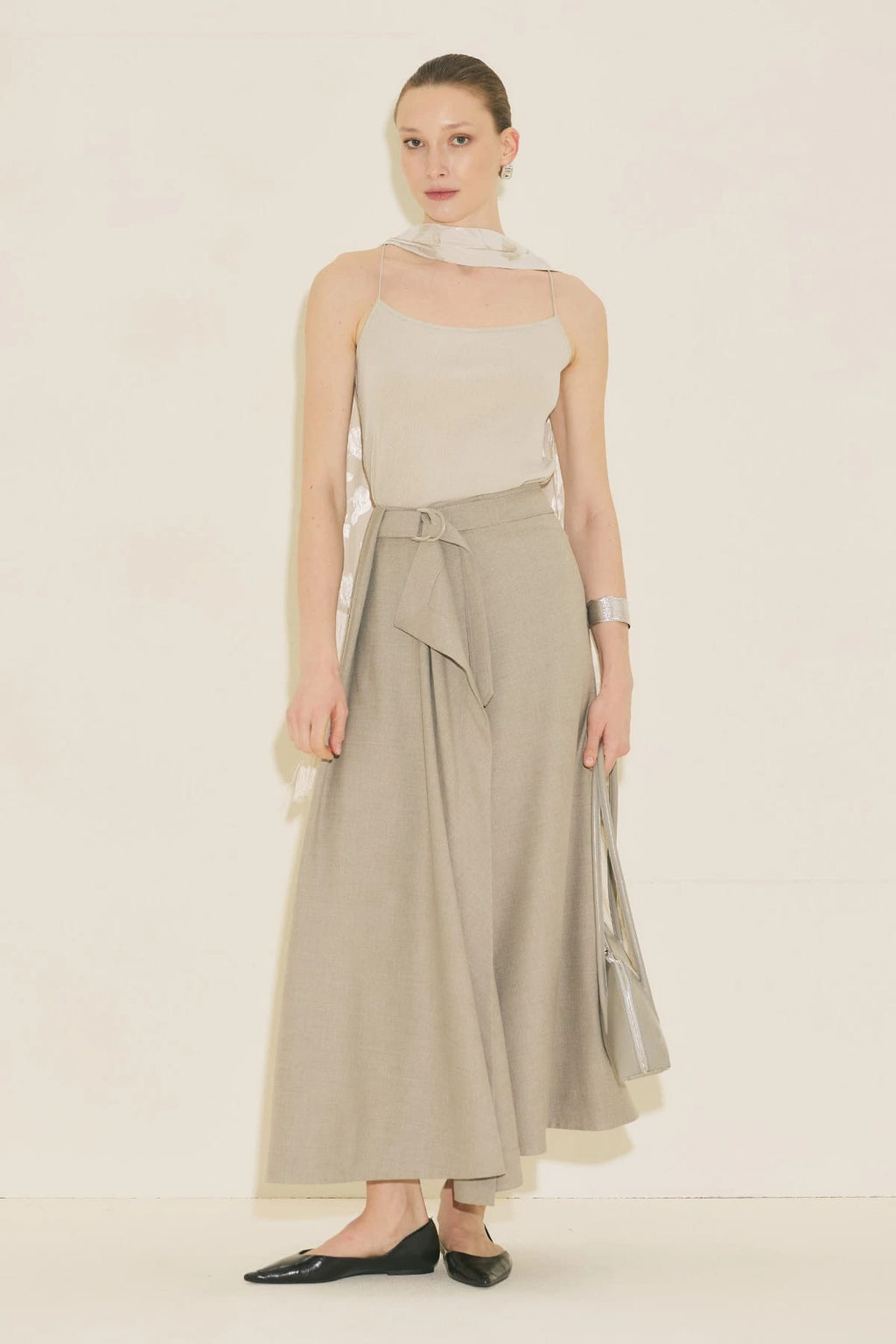 Asymmetric Belted Skirt Stone