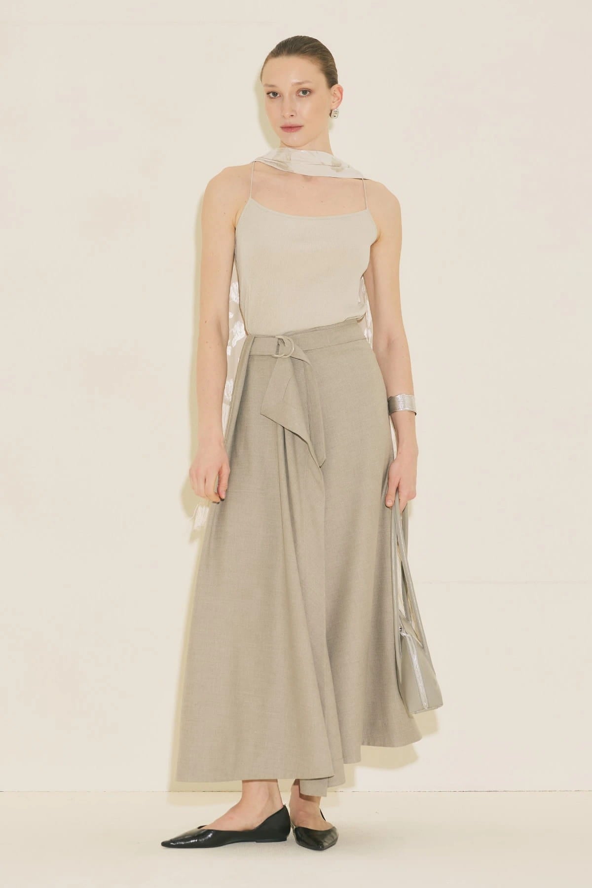 Asymmetric Belted Skirt Stone