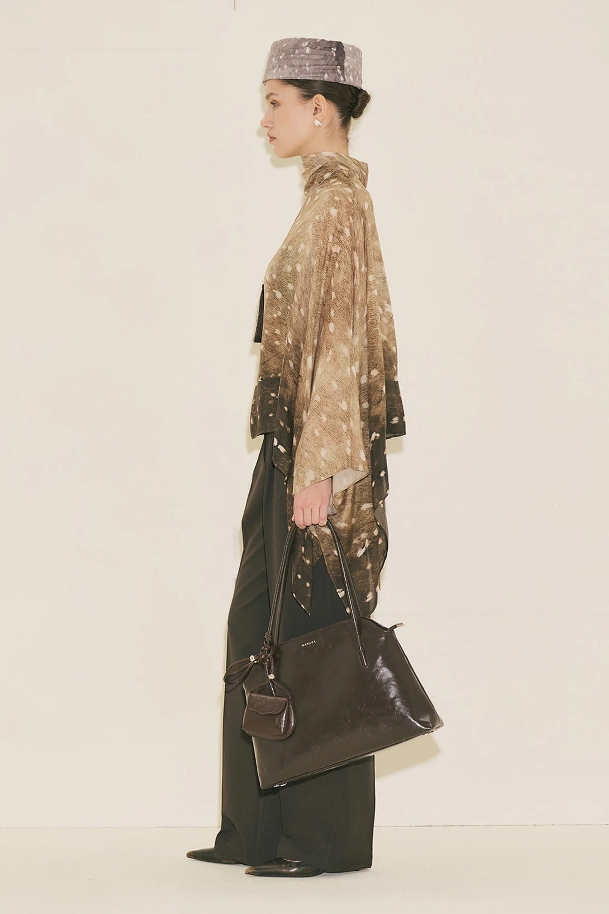 Scarf-Detail Patterned Blouse Fawn