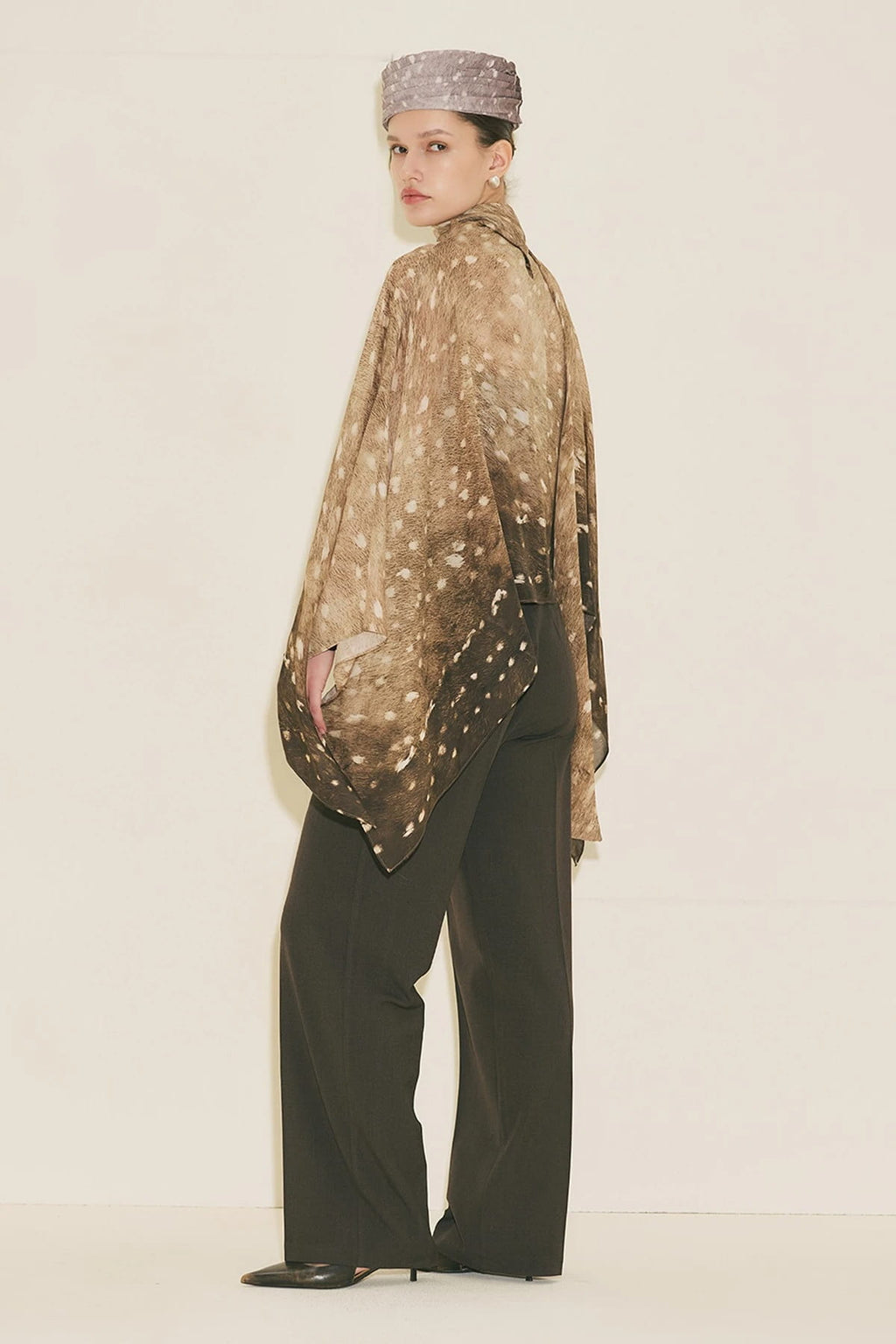 Scarf-Detail Patterned Blouse Fawn