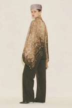 Scarf-Detail Patterned Blouse Fawn