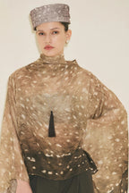 Scarf-Detail Patterned Blouse Fawn