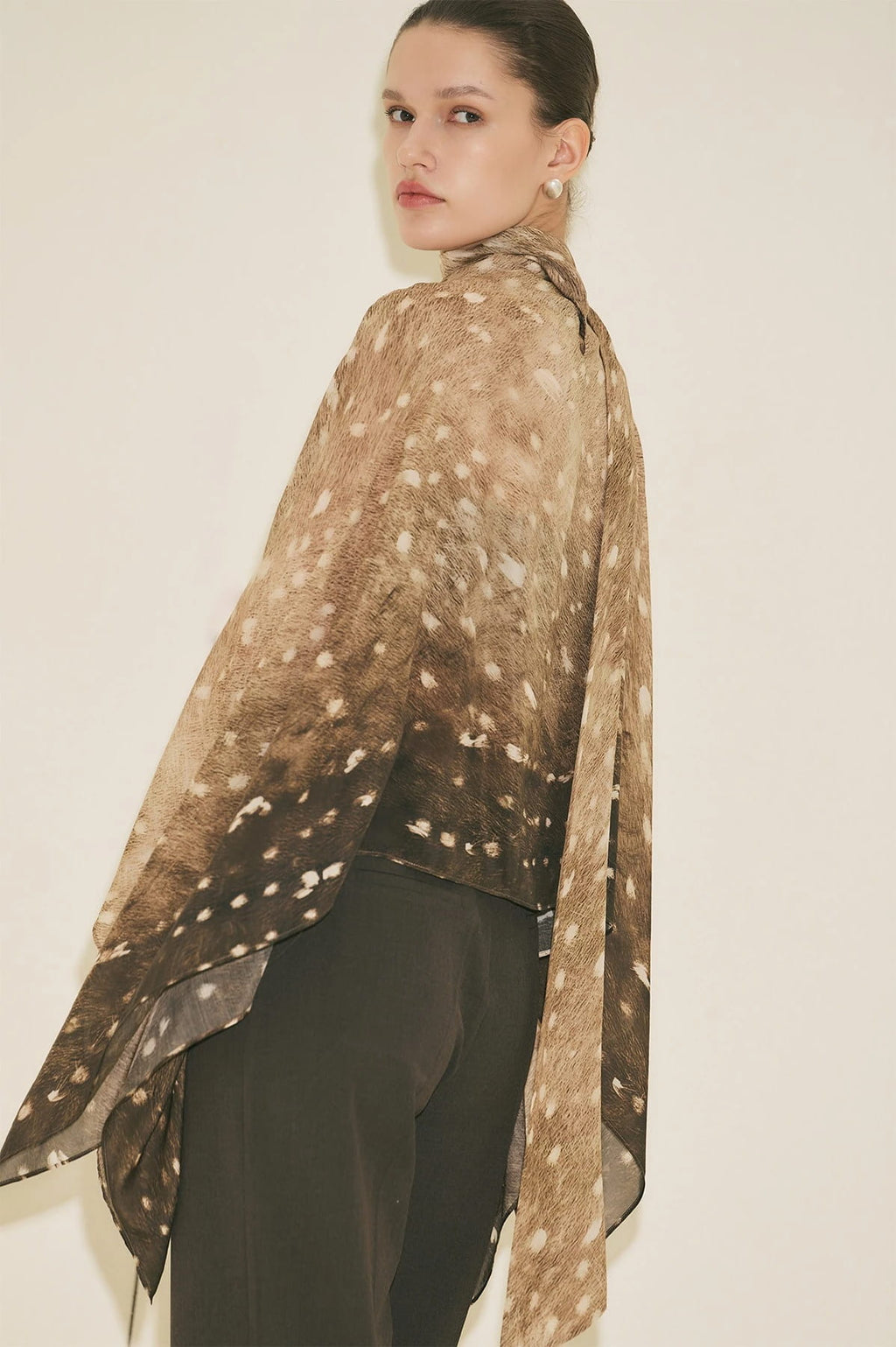 Scarf-Detail Patterned Blouse Fawn