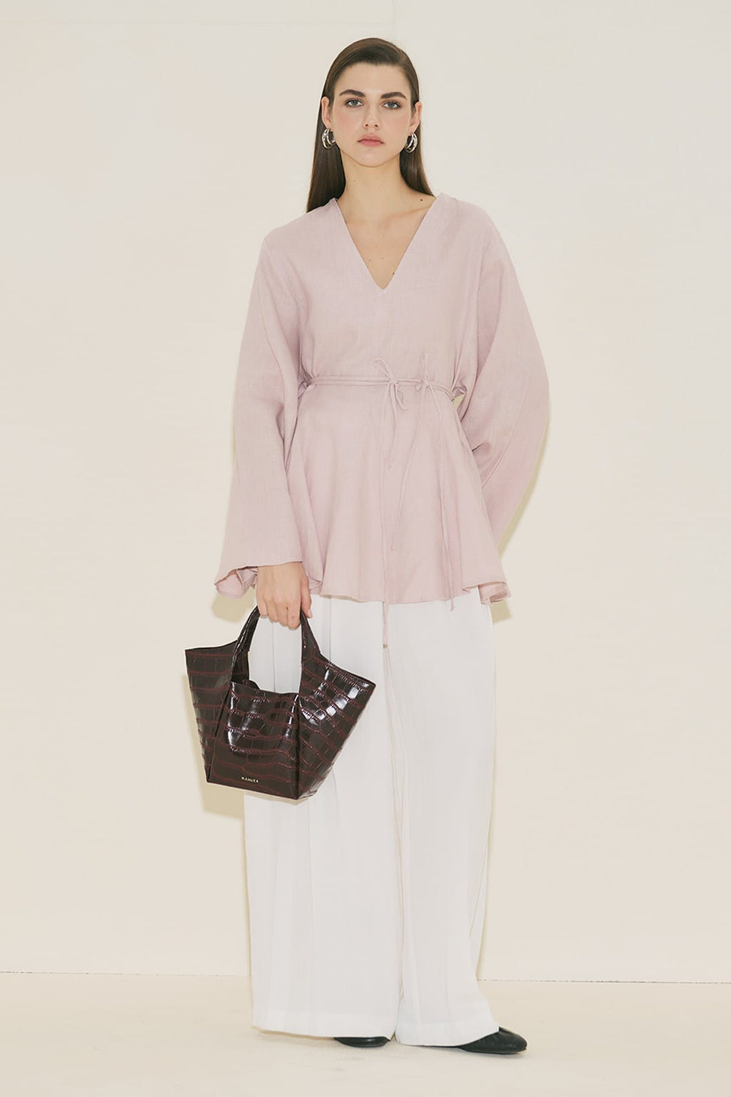 Linen voluminous tunic pink