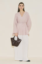 Linen voluminous tunic pink