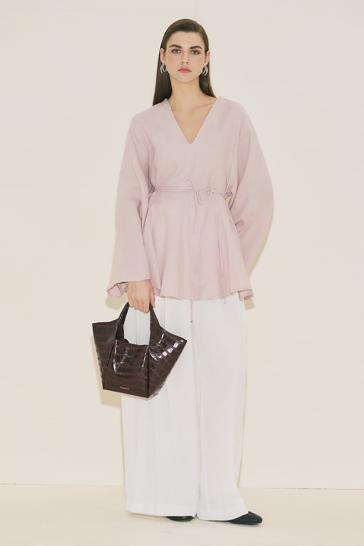Linen voluminous tunic pink