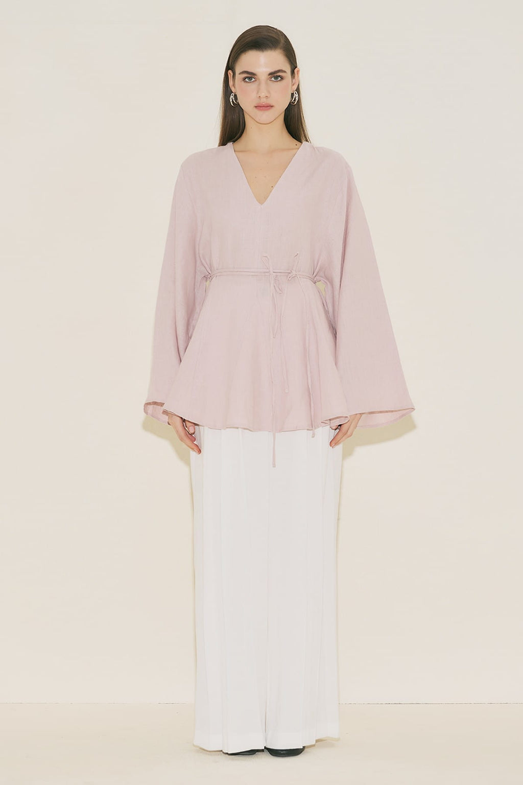 Linen voluminous tunic pink