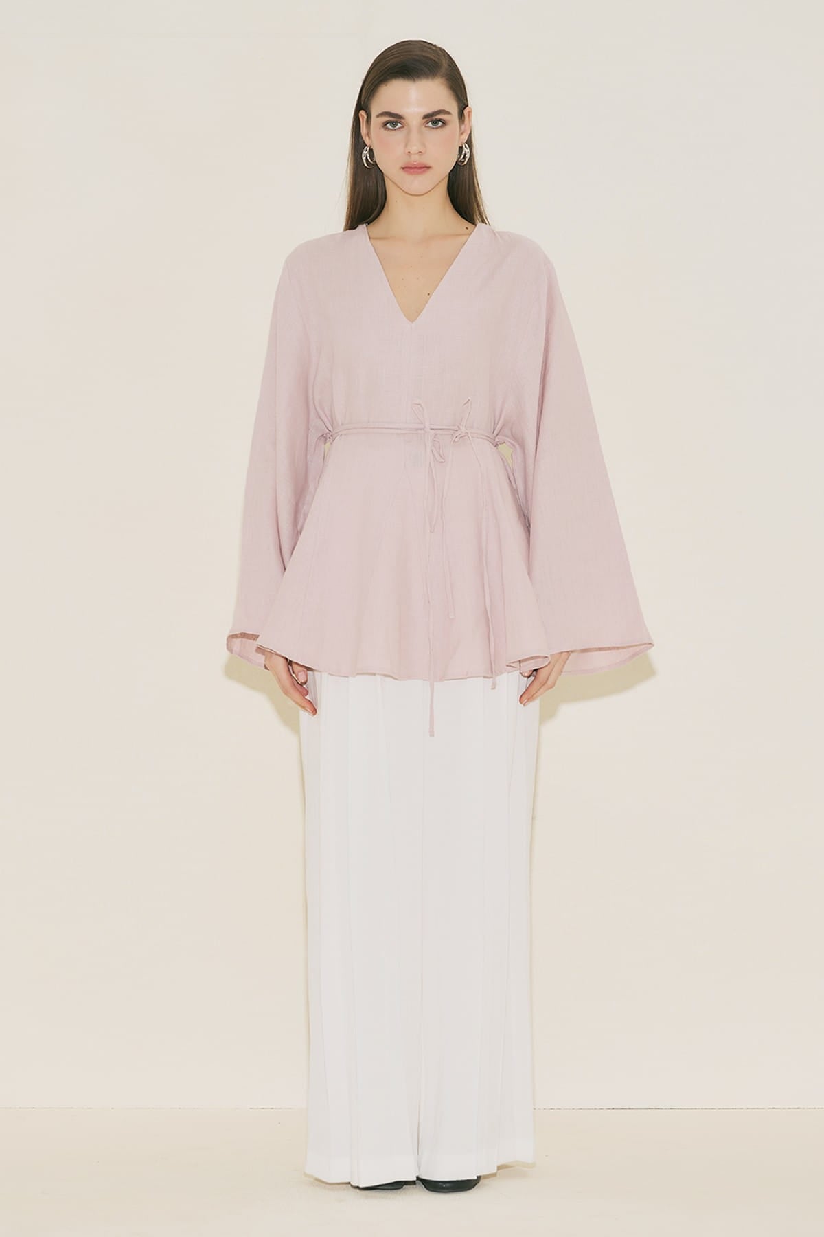 Linen voluminous tunic pink