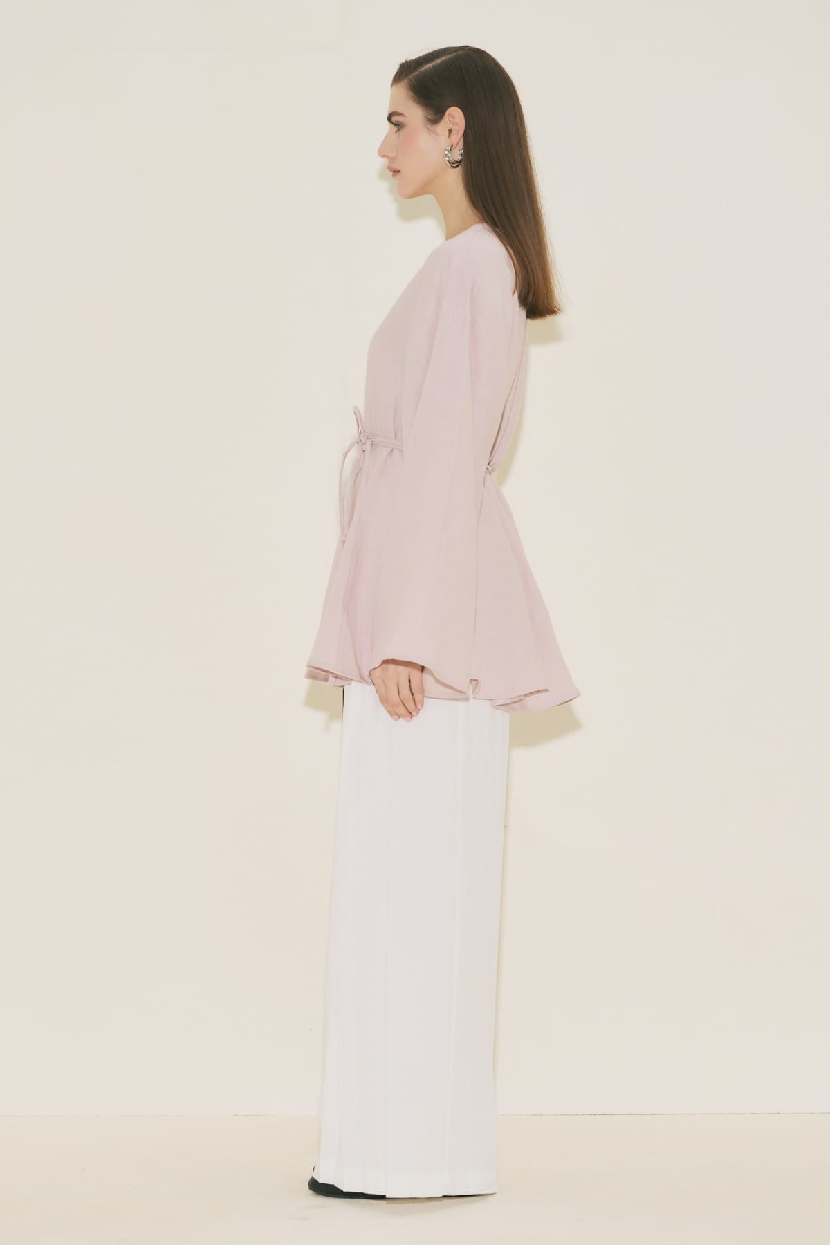 Linen voluminous tunic pink