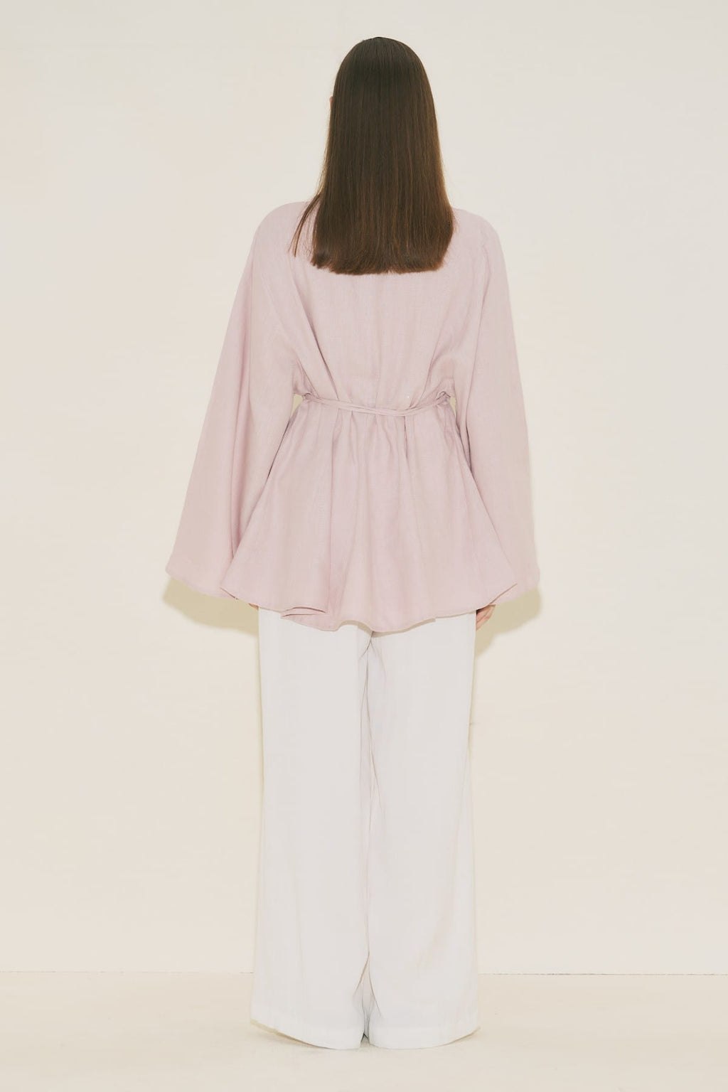Linen voluminous tunic pink