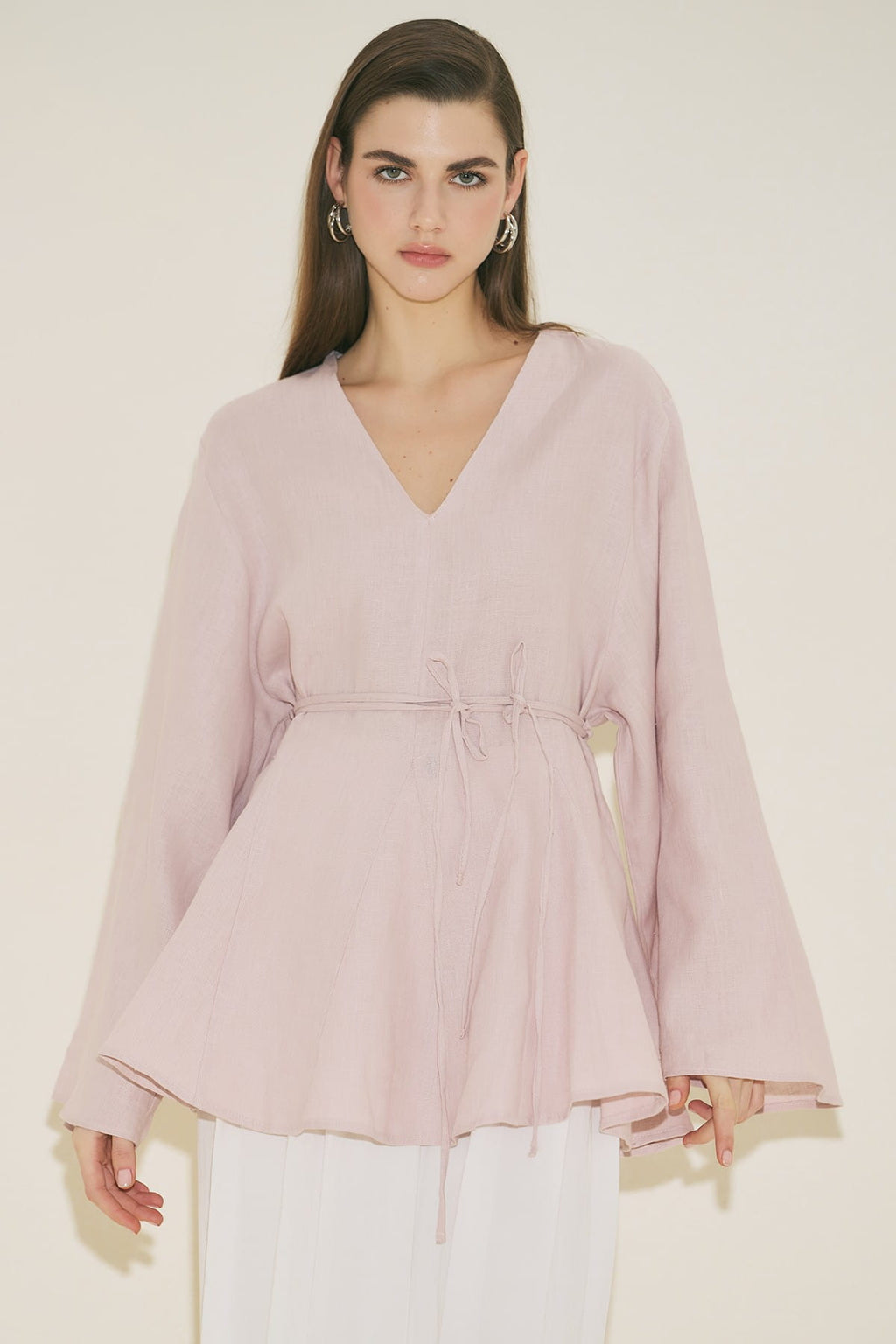 Linen voluminous tunic pink