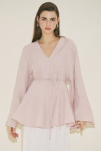 Linen voluminous tunic pink