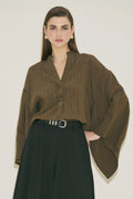 Khaki striped kimono sleeve blouse