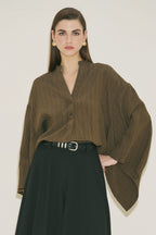 Khaki striped kimono sleeve blouse