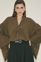Khaki striped kimono sleeve blouse